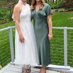 Elegant White Tulle Halter Dress